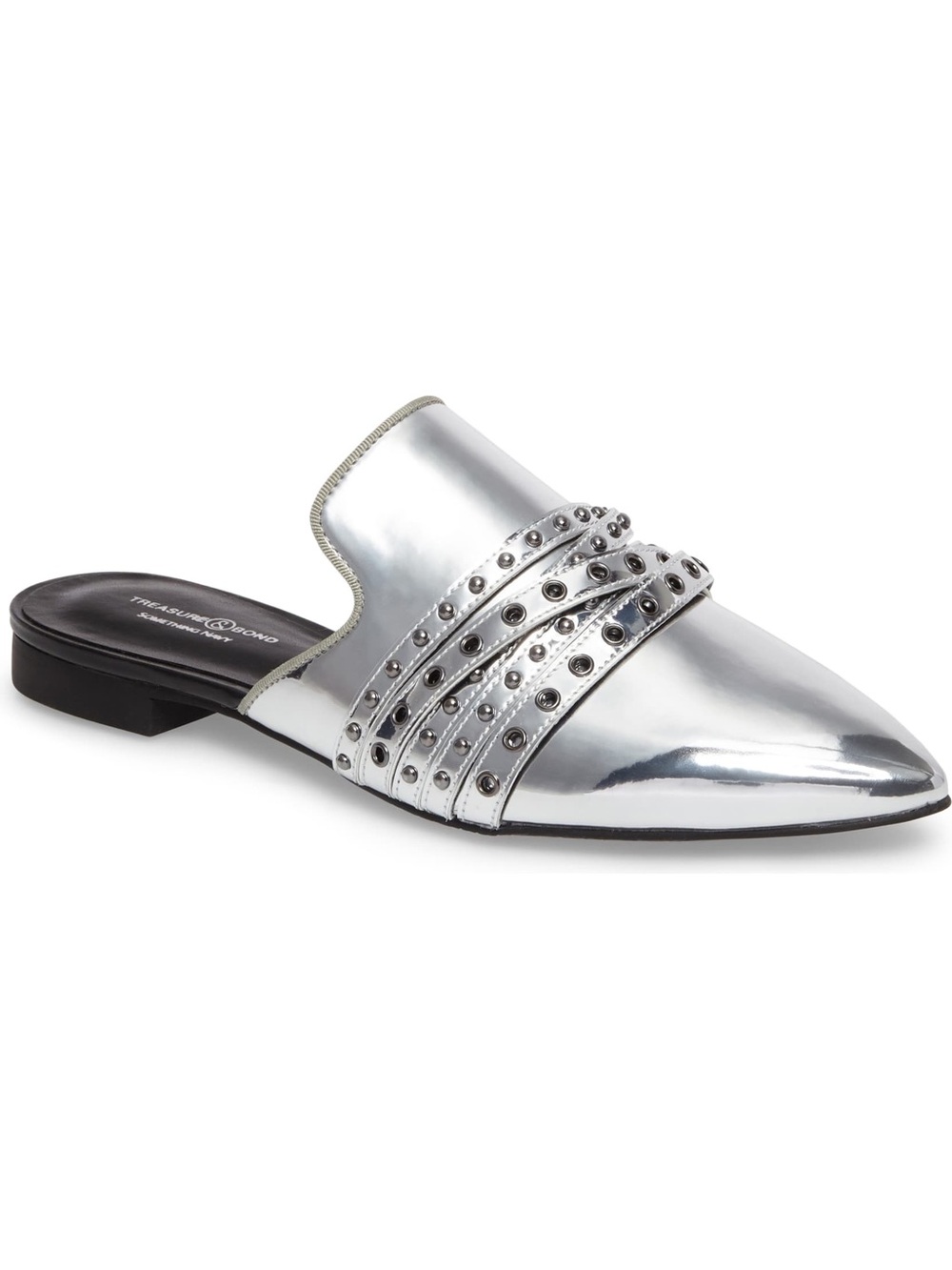 Treasure & Bond Metallic Silver Studded Pointed Mule - size 6.5